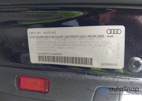 2019 Audi S5 3.0T Premium z USA, uszkodzony, nr VIN WAUB4CF51KA088553